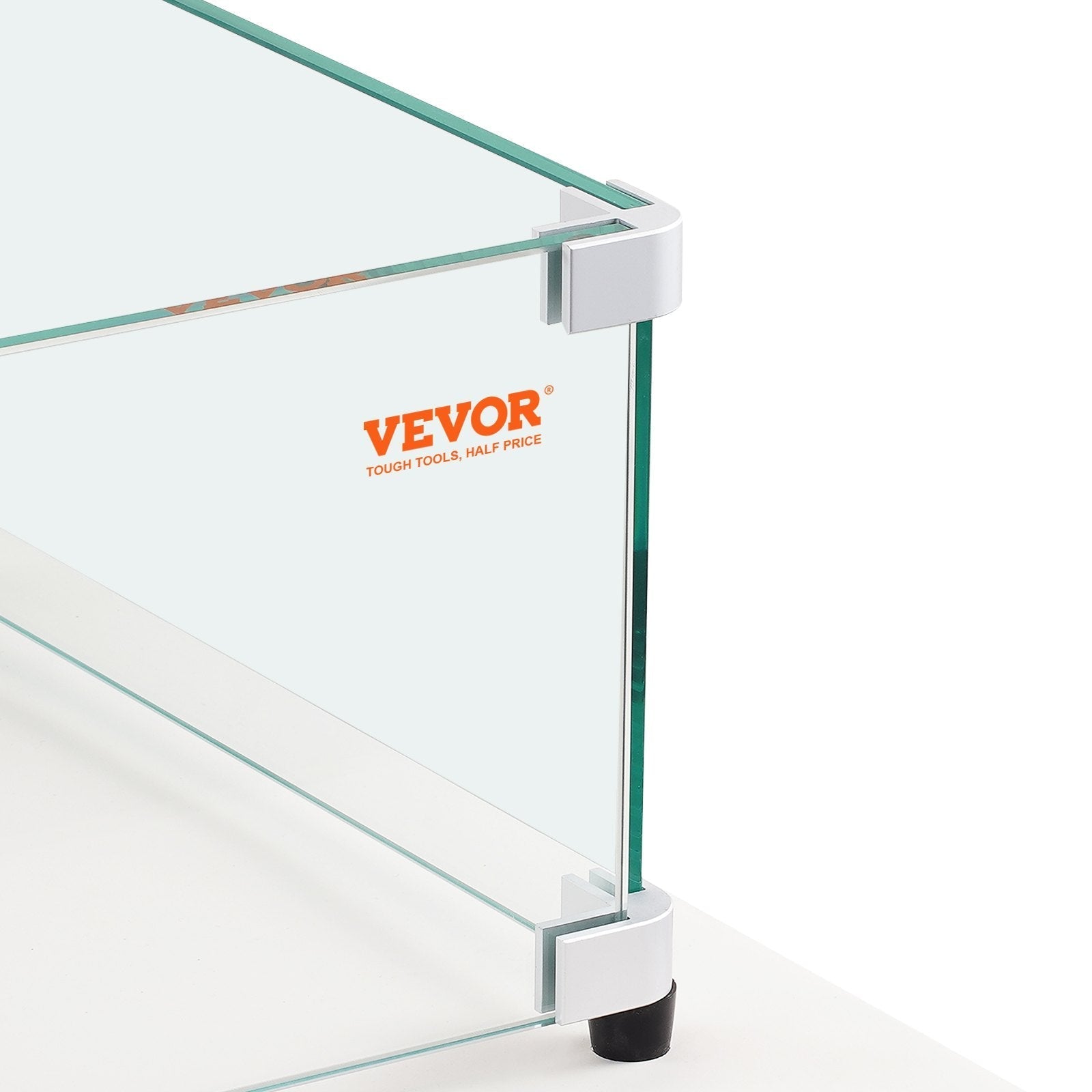 VEVOR Glass Wind Guard for Rectangular Fire Pit Table 44 x 14 x 7.5 Inch, 0.31 inch Thick and Sturdy Tempered Glass Panel with Hard Aluminum Corner Bracket & Rubber Feet, Easy to Assemble