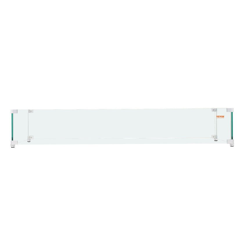 VEVOR Gas Fire Pit Wind Guard for Square Fire Table, 23.5 x 7.5 x 6.5 inch Clear Tempered Wind Guard for Firepits, 0.31 inch Thick Square Glass Shield, Glass Panel with Hard Corner Bracket & Feet