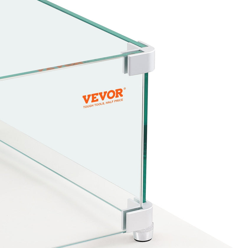 VEVOR Gas Fire Pit Wind Guard for Square Fire Table, 23.5 x 7.5 x 6.5 inch Clear Tempered Wind Guard for Firepits, 0.31 inch Thick Square Glass Shield, Glass Panel with Hard Corner Bracket & Feet
