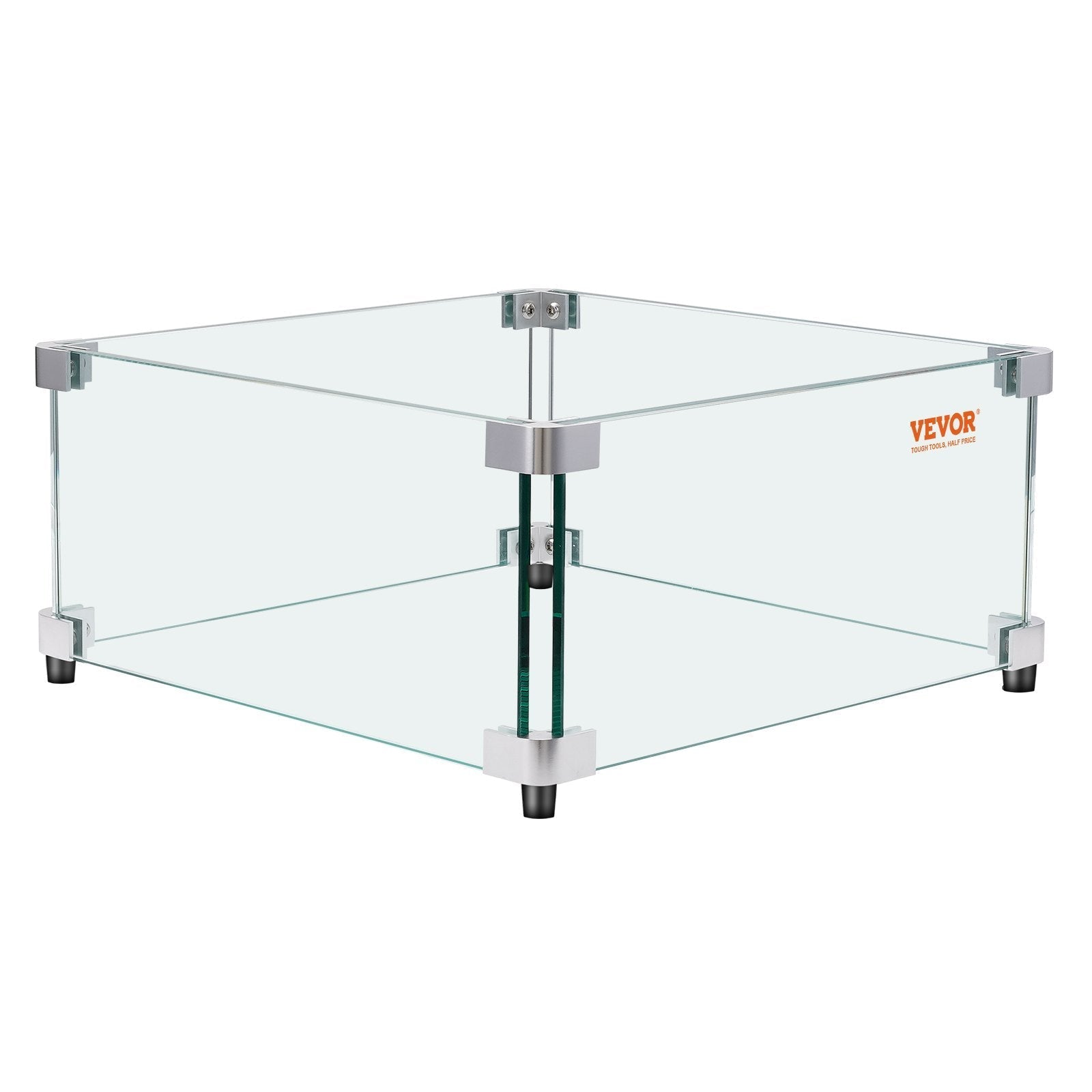 VEVOR Gas Fire Pit Wind Guard for Square Fire Table, 21 x 21 x 7.5 inch Clear Tempered Wind Guard for Firepits, 0.31 inch Thick Square Glass Shield, Glass Panel with Hard Corner Bracket & Feet