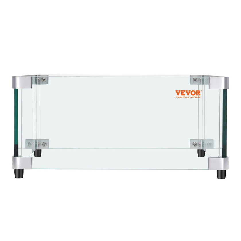 VEVOR Gas Fire Pit Wind Guard for Square Fire Table, 21 x 21 x 7.5 inch Clear Tempered Wind Guard for Firepits, 0.31 inch Thick Square Glass Shield, Glass Panel with Hard Corner Bracket & Feet
