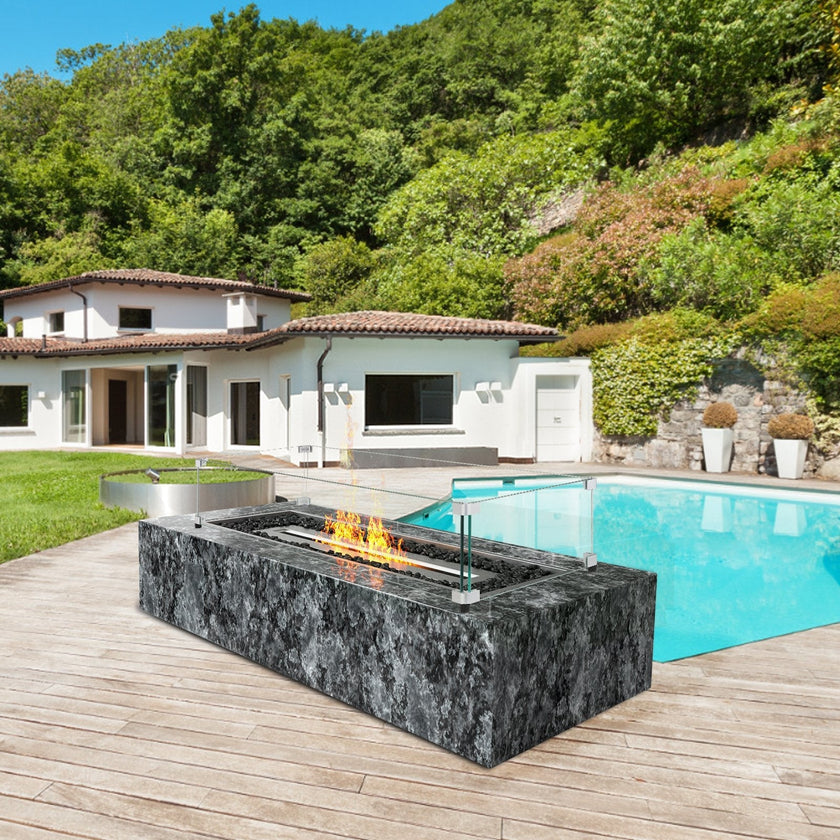 VEVOR Glass Wind Guard for Rectangular Fire Pit Table 29 x 13 x 6.5 Inch, 0.31 inch Thick and Sturdy Tempered Glass Panel with Hard Aluminum Corner Bracket & Rubber Feet, Easy to Assemble