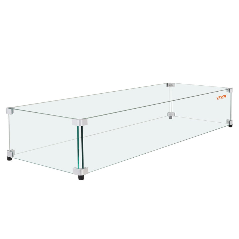 VEVOR Glass Wind Guard for Rectangular Fire Pit Table 29 x 13 x 6.5 Inch, 0.31 inch Thick and Sturdy Tempered Glass Panel with Hard Aluminum Corner Bracket & Rubber Feet, Easy to Assemble