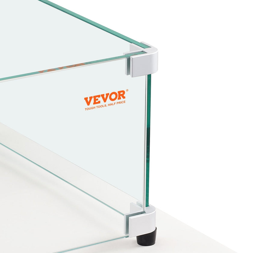 VEVOR Glass Wind Guard for Rectangular Fire Pit Table 29 x 13 x 6.5 Inch, 0.31 inch Thick and Sturdy Tempered Glass Panel with Hard Aluminum Corner Bracket & Rubber Feet, Easy to Assemble