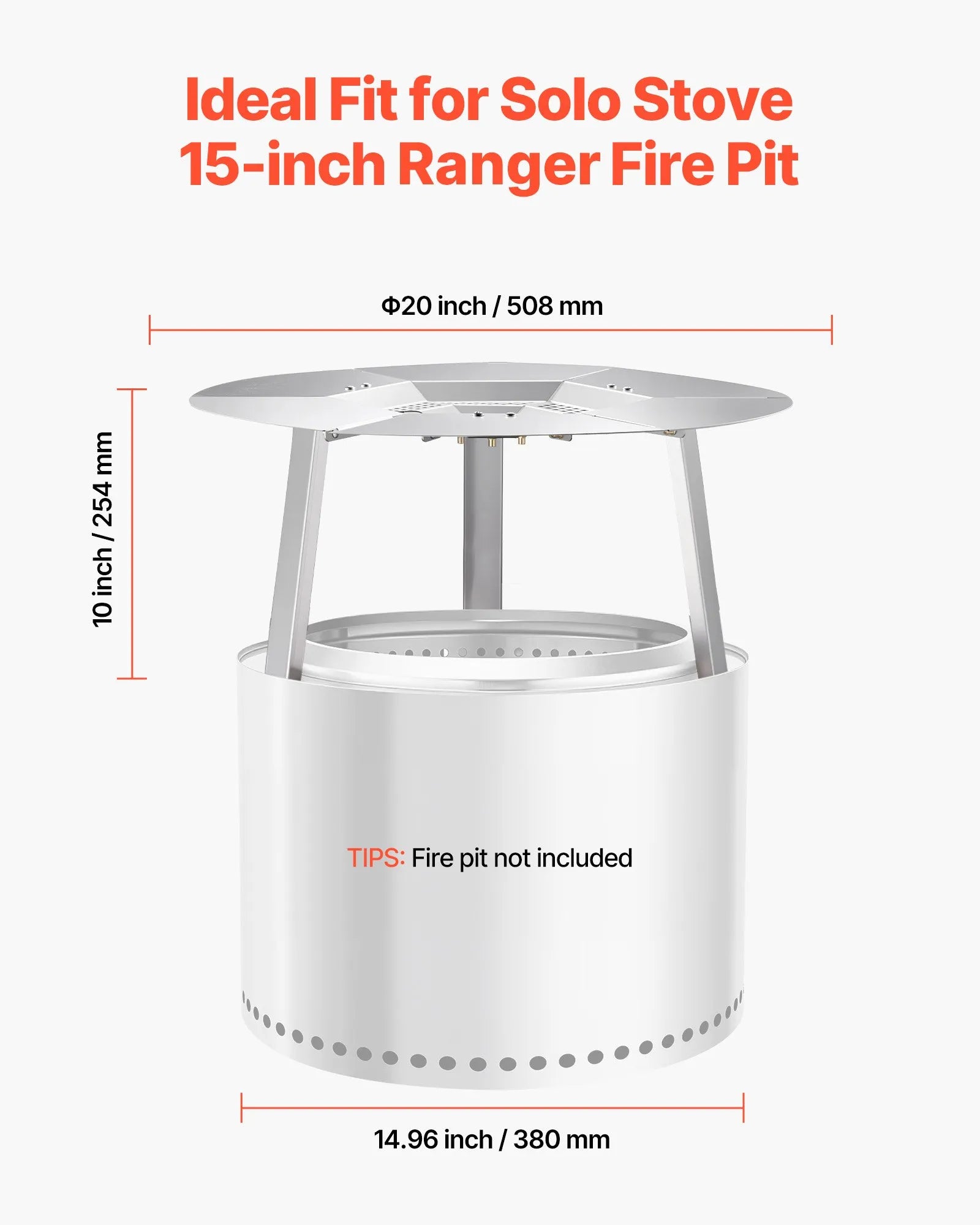 VEVOR Fire Pit Heat Deflector for Solo Stove Yukon 20 in Bonfire Stainless Steel