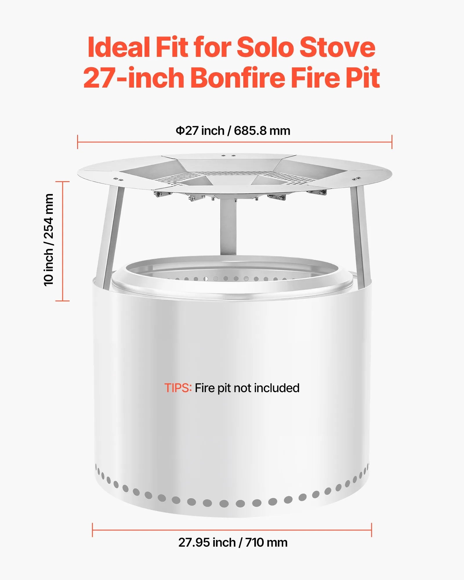 VEVOR Fire Pit Heat Deflector for Solo Stove Yukon 27 in Bonfire Stainless Steel