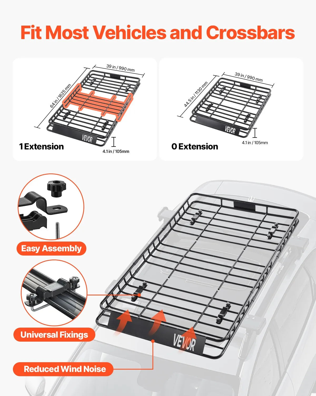 VEVOR Roof Rack Cargo Carrier Basket 64 x 39 x 4.1 in Car Top Luggage Holder Bag