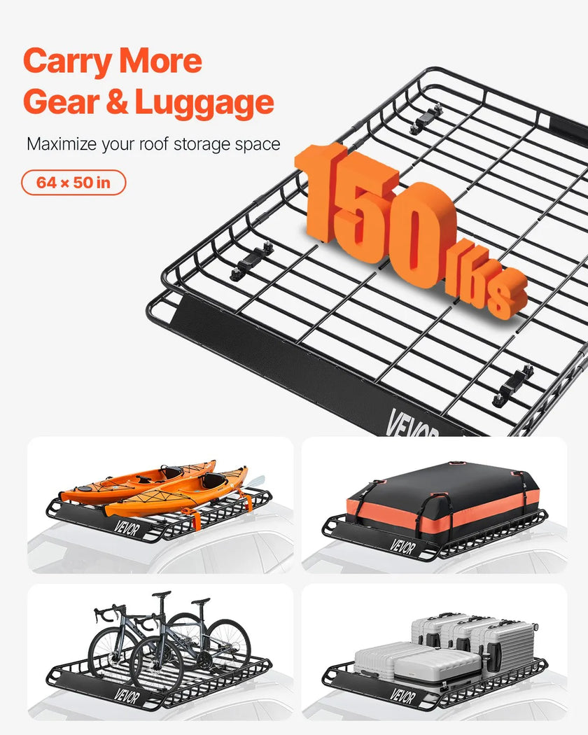 VEVOR Roof Rack Cargo Carrier Basket 64 x 50 x 4.1 in Car Top Luggage Holder Net