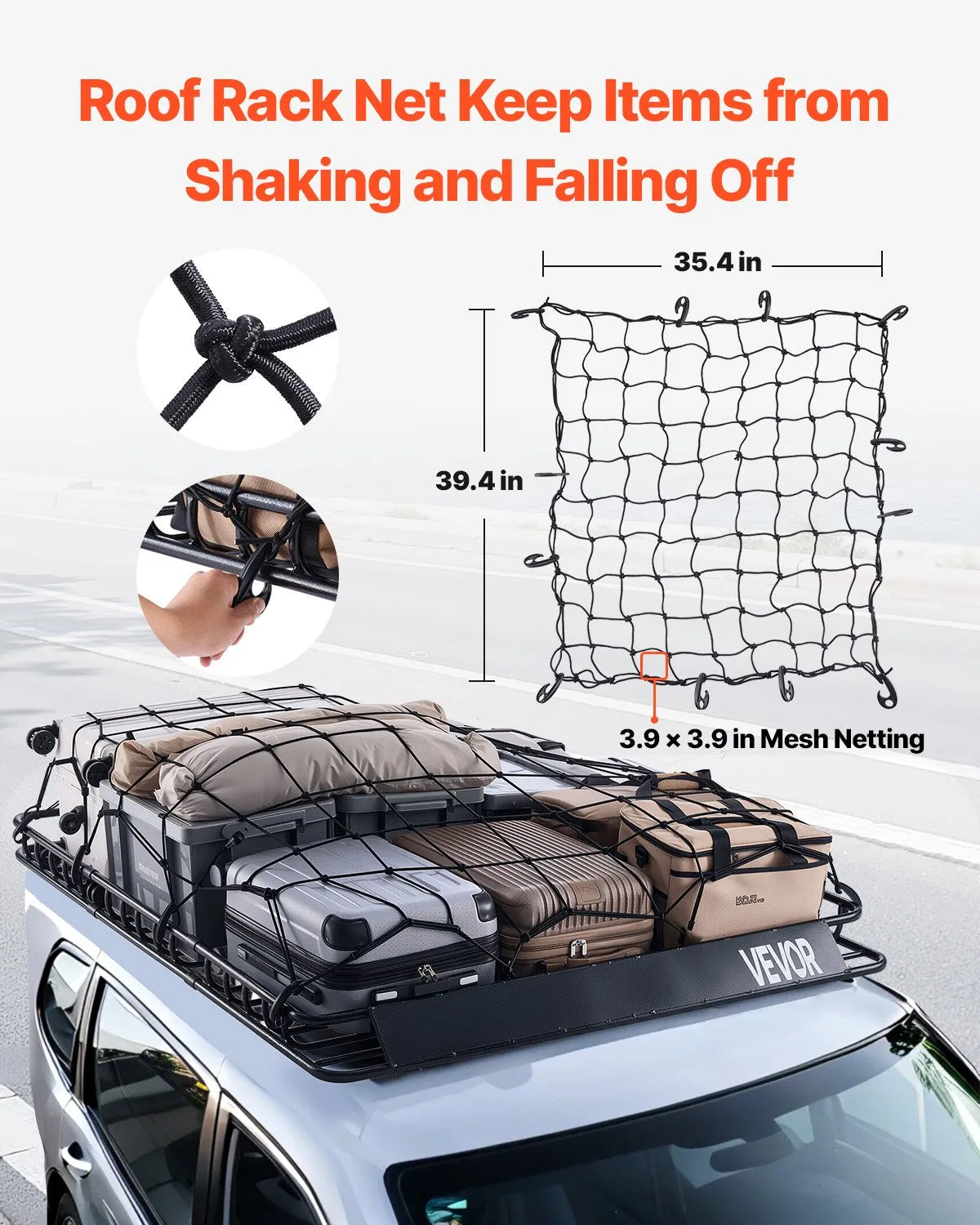 VEVOR Roof Rack Cargo Carrier Basket 64 x 50 x 4.1 in Car Top Luggage Holder Net