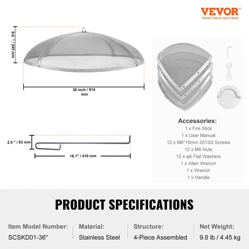 VEVOR Fire Pit Spark Screen Round 36