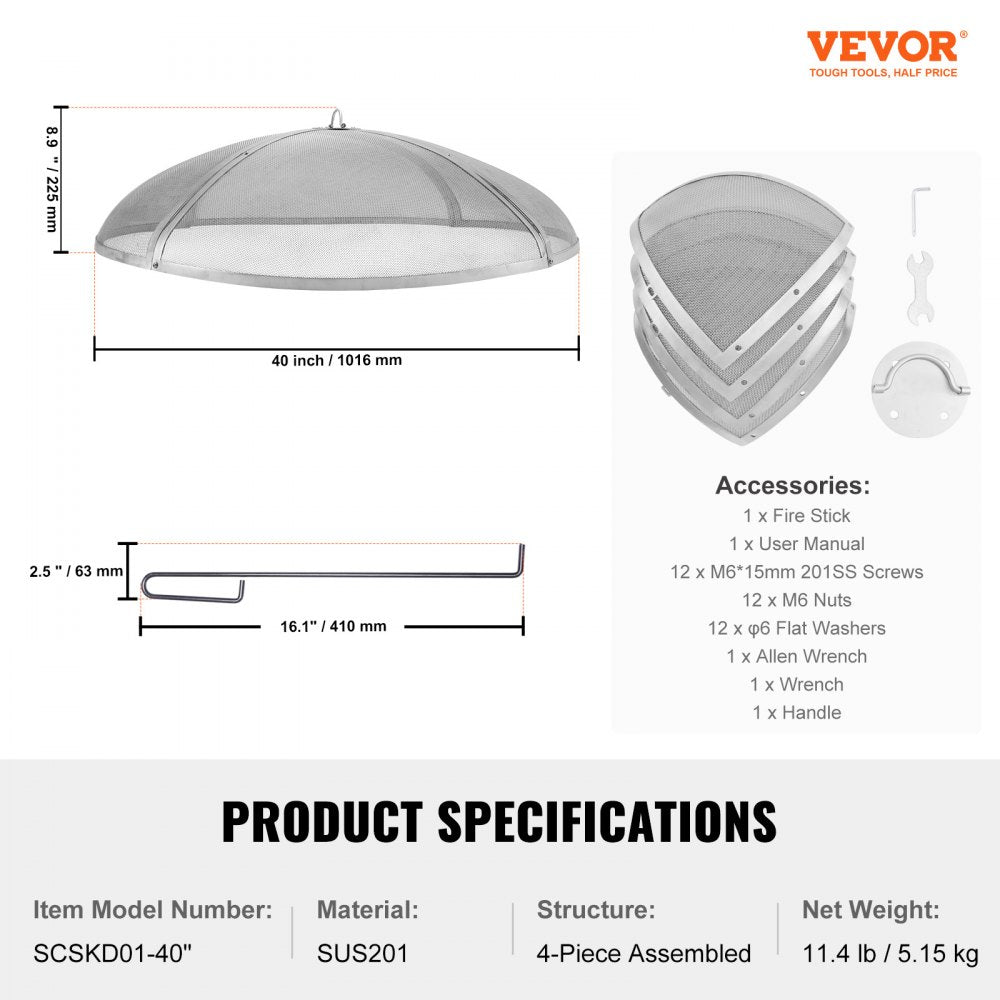 VEVOR Fire Pit Spark Screen Round 40