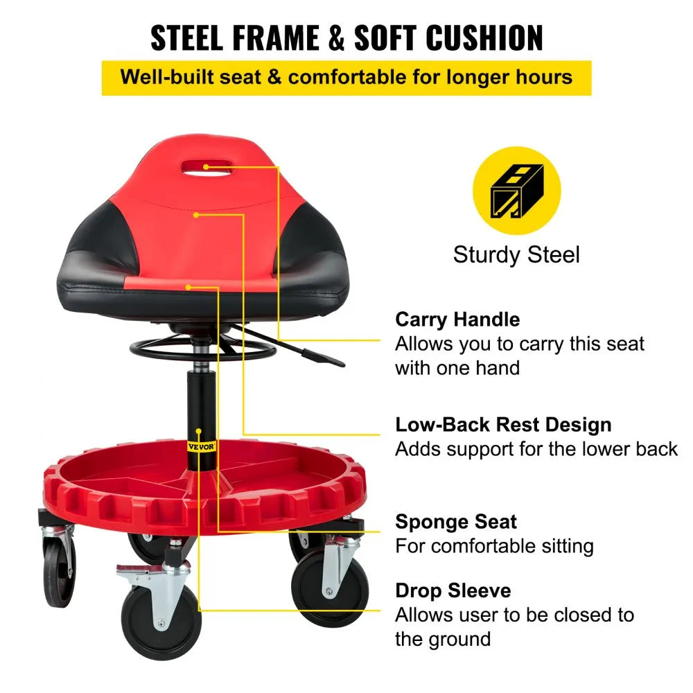 VEVOR Rolling Garage Stool, 300LBS Capacity, 18