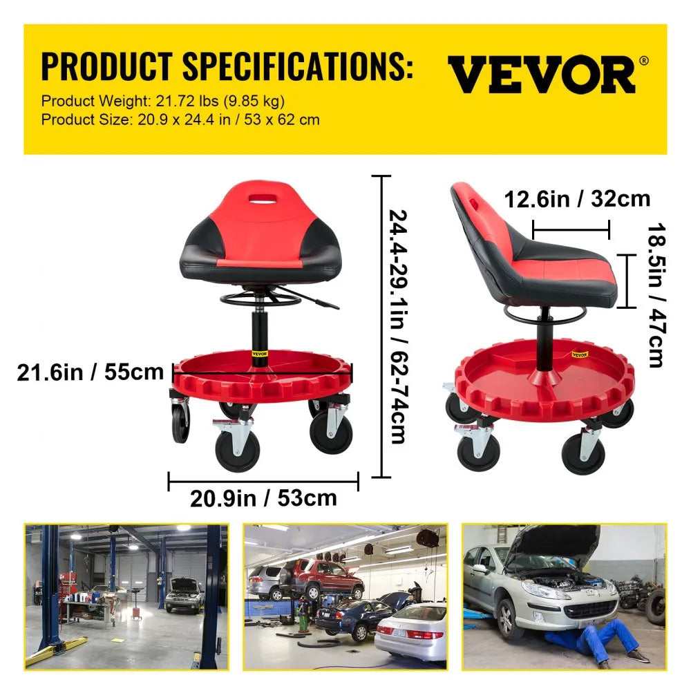 VEVOR Rolling Garage Stool, 300LBS Capacity, 18
