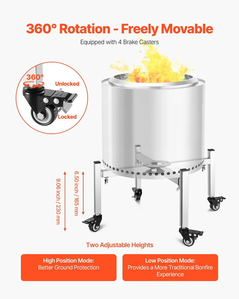 VEVOR Fire Pit Stand 15-27 Inch Adjustable with 4 Casters for Solo Stove