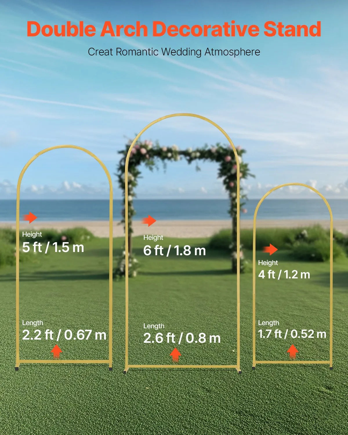 VEVOR Metal Arch Backdrop Stand Set of 3 Stand with Case Connection for Wedding