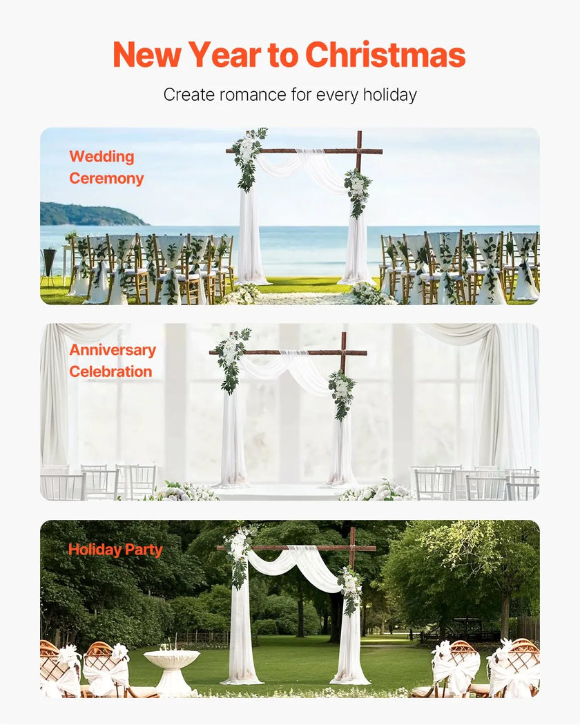 VEVOR Artificial Wedding Arch Flowers Kit White With 2 Pcs Flowers 1 Pcs Drapes