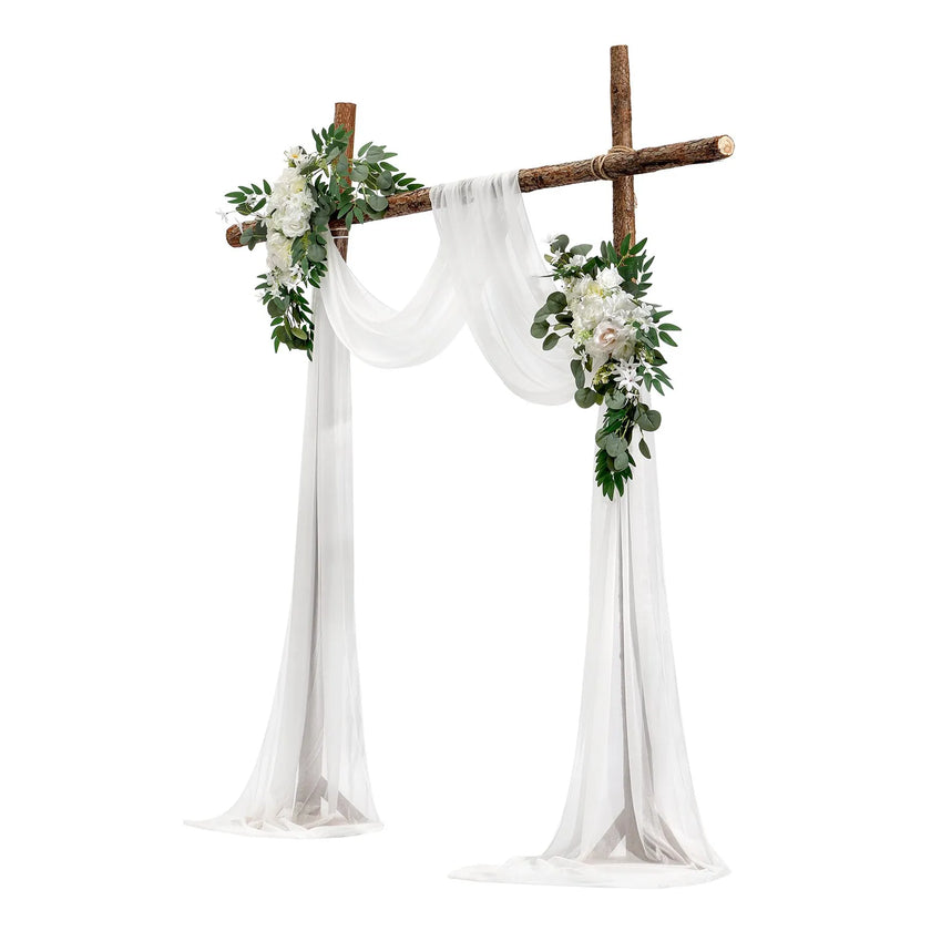 VEVOR Artificial Wedding Arch Flowers Kit White With 2 Pcs Flowers 1 Pcs Drapes