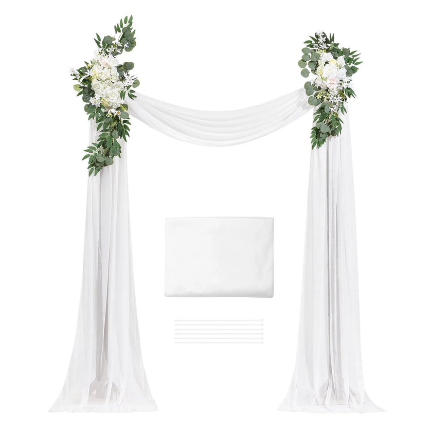 VEVOR Artificial Wedding Arch Flowers Kit White With 2 Pcs Flowers 1 Pcs Drapes