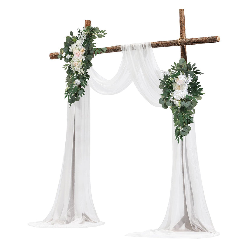 VEVOR Artificial Wedding Arch Flowers Kit White With 2 Pcs Flowers 2 Pcs Drapes