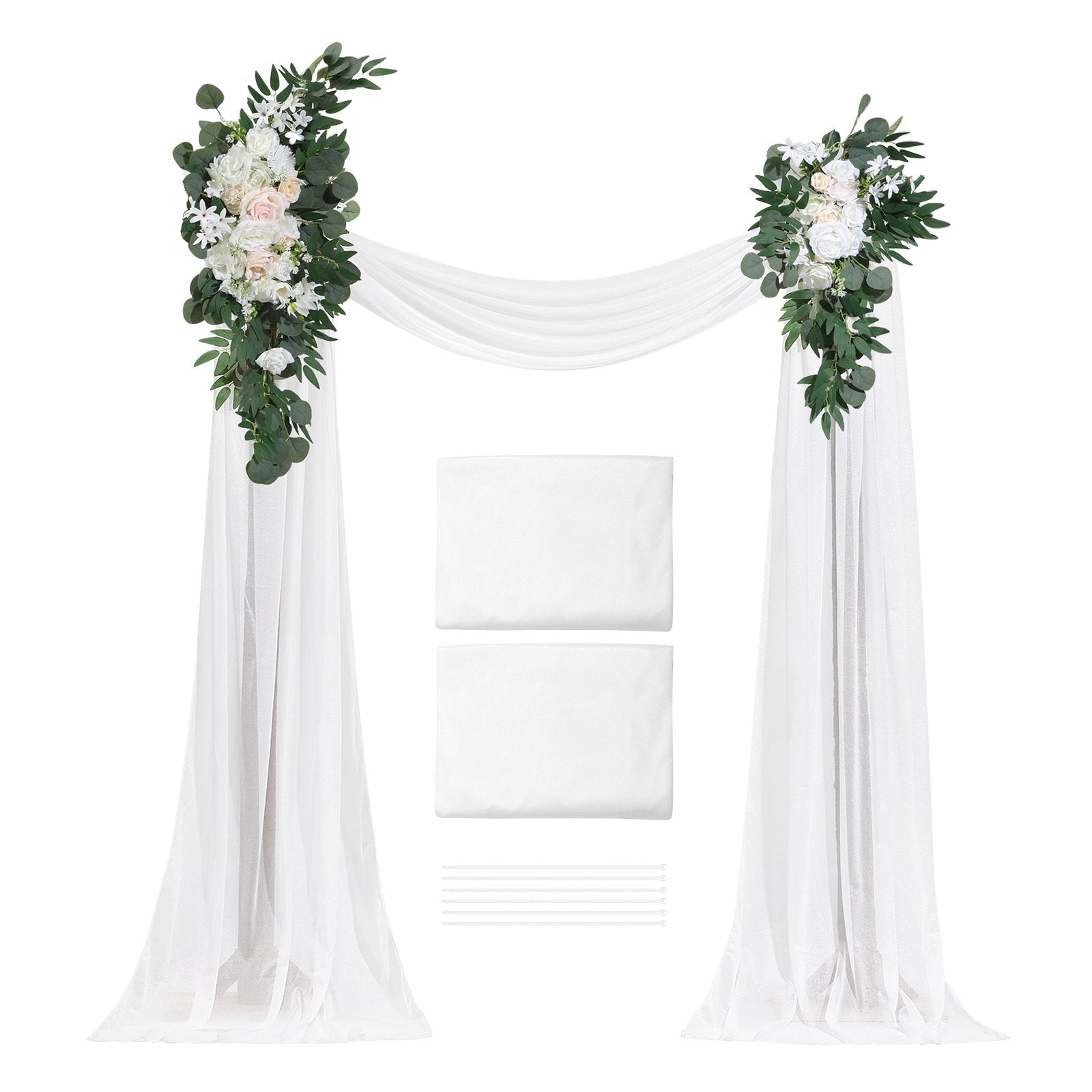 VEVOR Artificial Wedding Arch Flowers Kit White With 2 Pcs Flowers 2 Pcs Drapes