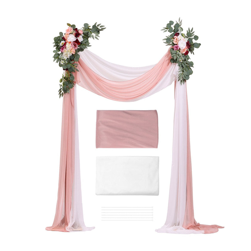 VEVOR Artificial Wedding Arch Flowers Kit Pink With 2 Pcs Flowers 2 Pcs Drapes