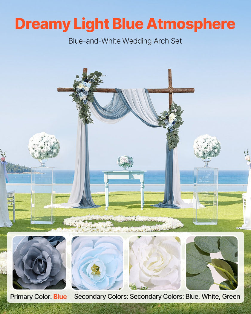 VEVOR Artificial Wedding Arch Flowers Kit Blue With 2 Pcs Flowers 2 Pcs Drapes