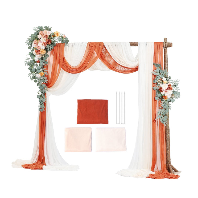 VEVOR Artificial Wedding Arch Flowers Kit Orange With 2 Pcs Flowers 3 Pcs Drapes