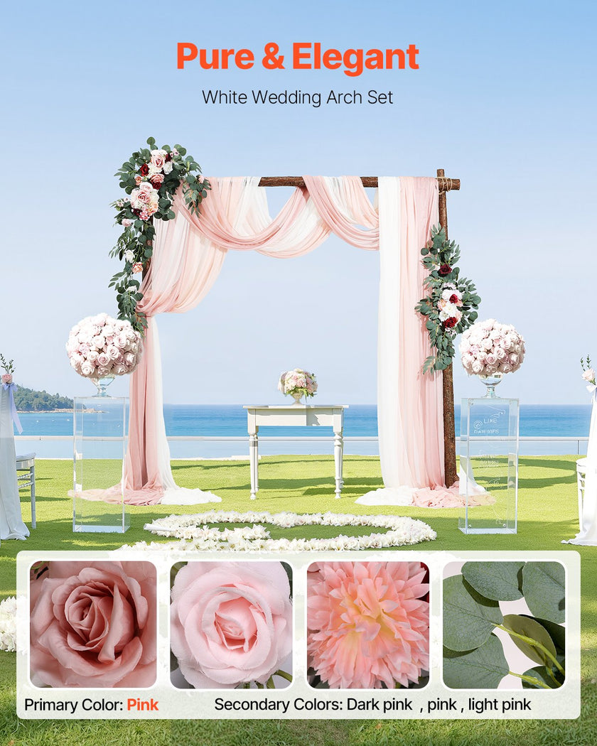 VEVOR Artificial Wedding Arch Flowers Kit Pink With 2 Pcs Flowers 3 Pcs Drapes
