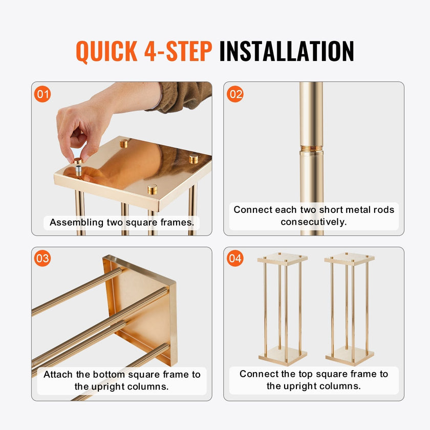 VEVOR 4PCS Gold Metal Column Wedding Flower Stand, 31.5inch/80cm High With Metal Laminate, Vase Geometric Centerpiece Stands, Cylindrical Floral Display Rack for Events Reception, Party Road Leads
