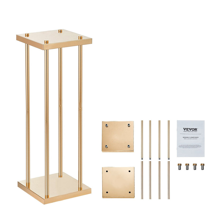 VEVOR 4PCS Gold Metal Column Wedding Flower Stand, 31.5inch/80cm High With Metal Laminate, Vase Geometric Centerpiece Stands, Cylindrical Floral Display Rack for Events Reception, Party Road Leads