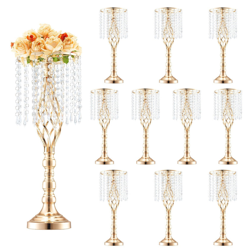 VEVOR 10PCS 55cm/21.65” Tall Crystal Wedding Flower Stand Vase for Party Decor