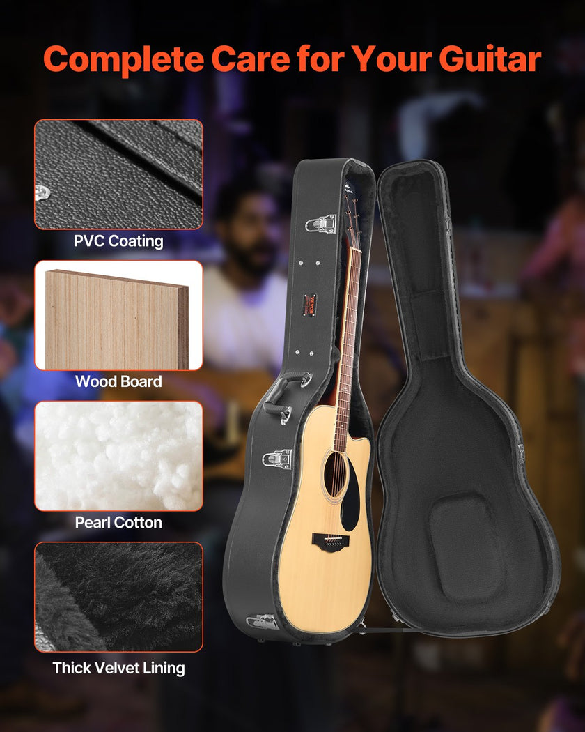 VEVOR Acoustic Guitar Hard Case 43.31 in With Lock And Keys for Acoustic Guitar