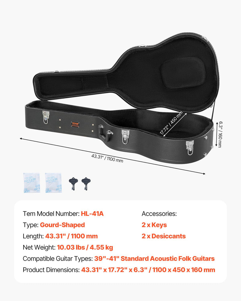 VEVOR Acoustic Guitar Hard Case 43.31 in With Lock And Keys for Acoustic Guitar