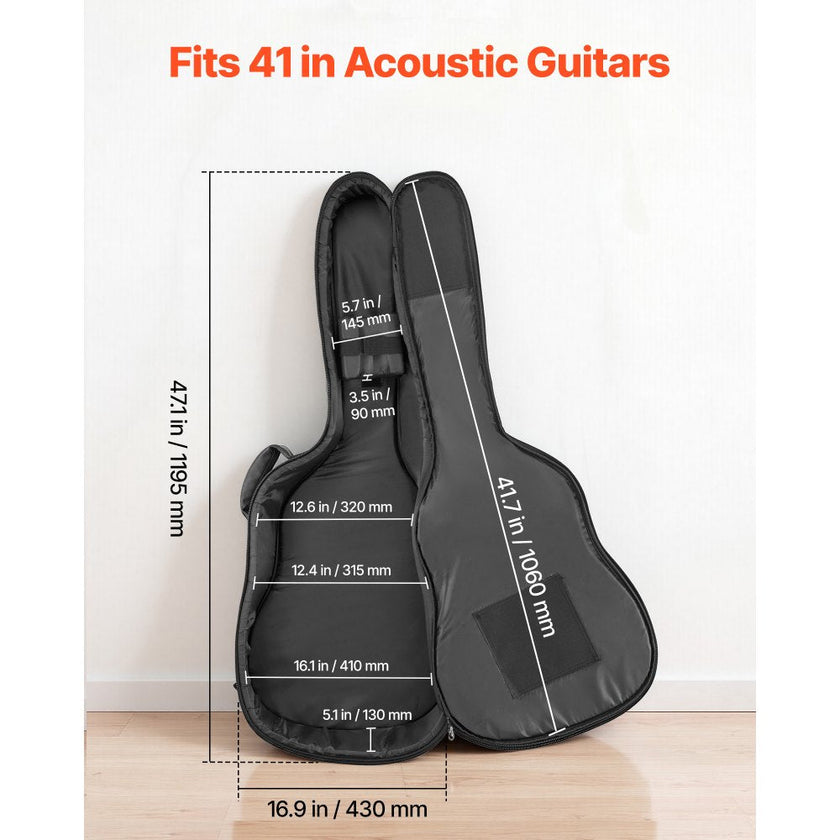 Acoustic Guitar Hard Case for 41-Inch Guitars, Hard-Shell Protective Travel Case with Accessory Compartment, Backpack Straps & Handle