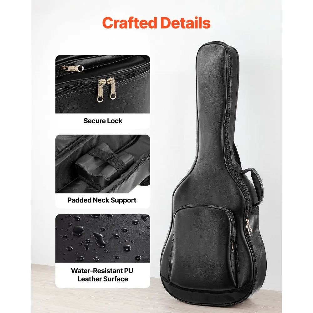 Acoustic Guitar Hard Case for 41-Inch Guitars, Hard-Shell Protective Travel Case with Accessory Compartment, Backpack Straps & Handle