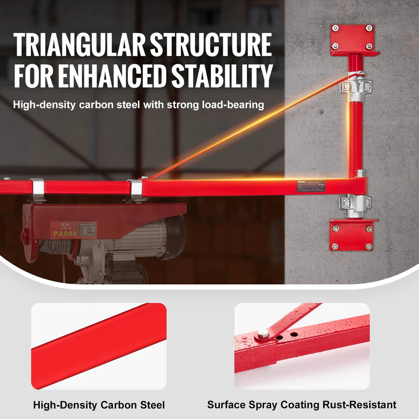 VEVOR Electric Hoist Support Arm, 660 lbs Max Load Capacity, Electric Hoist Holder Swing Arm with Pole, Steel Hoist Frame, 180° Swivel Scaffold Hoist Lifting Arm, Winch Hoist Arm for Workshop, Garage