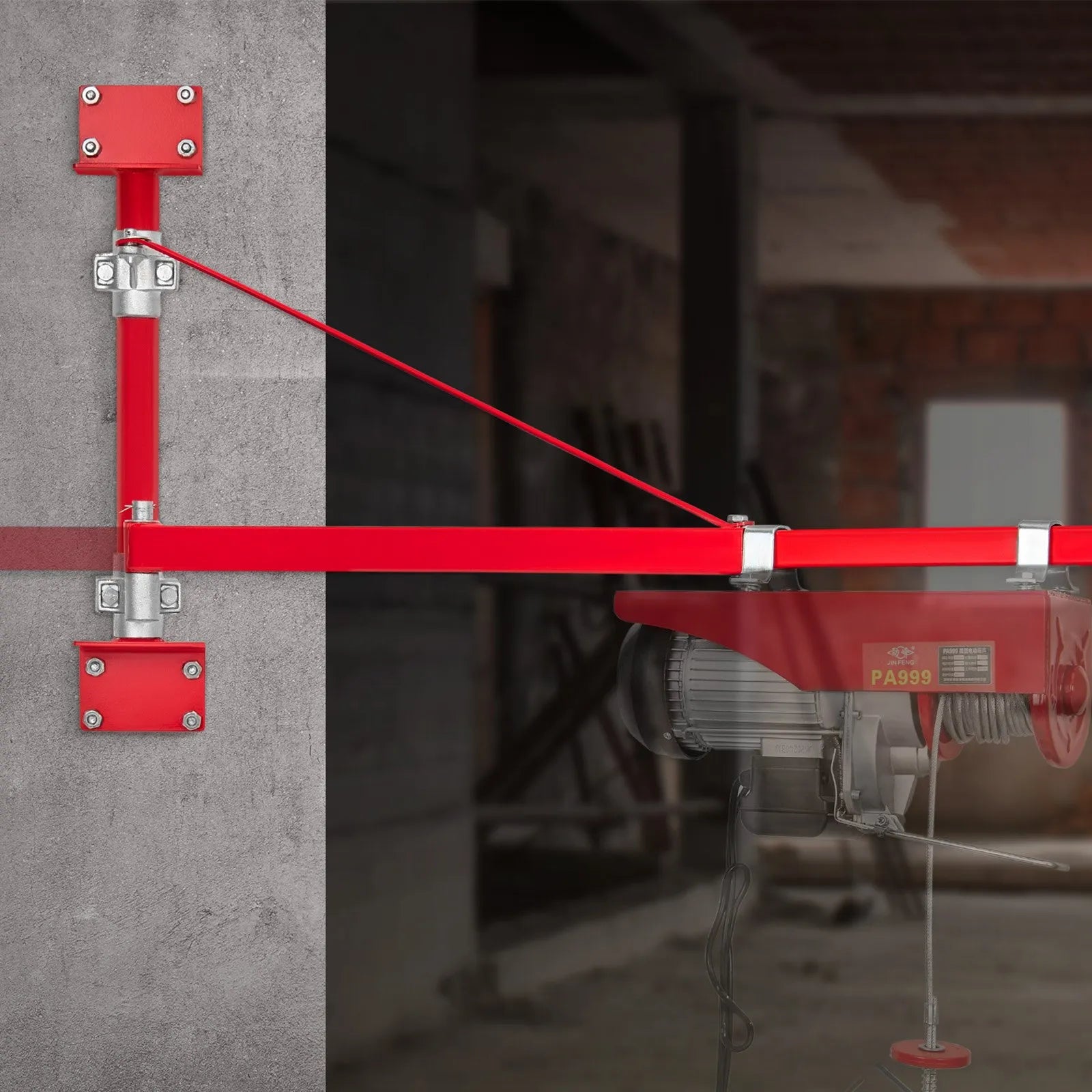 VEVOR Electric Hoist Support Arm, 660 lbs Max Load Capacity, Electric Hoist Holder Swing Arm with Pole, Steel Hoist Frame, 180° Swivel Scaffold Hoist Lifting Arm, Winch Hoist Arm for Workshop, Garage