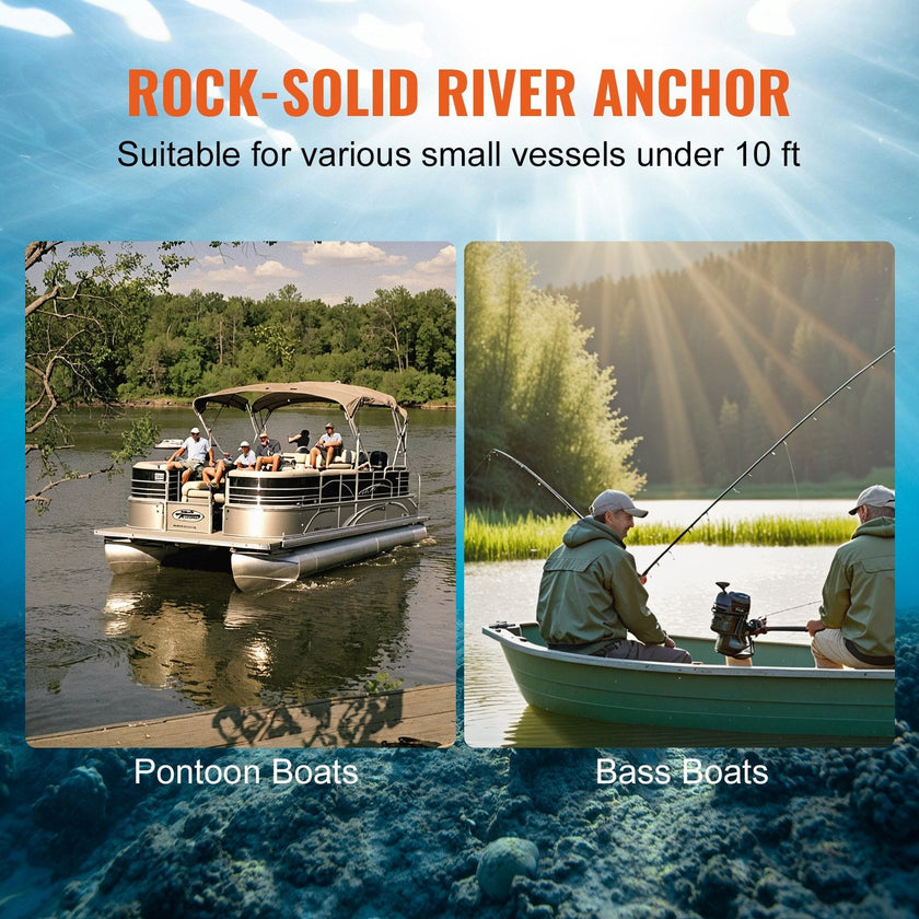 VEVOR River Anchor, 12 LBS Boat Anchor Cast Iron Black Vinyl-Coated with Shackle, Marine Grade Mushroom Anchor for Boats Up To 10 ft, Impressive Holding Power in River and Mud Bottom Lakes
