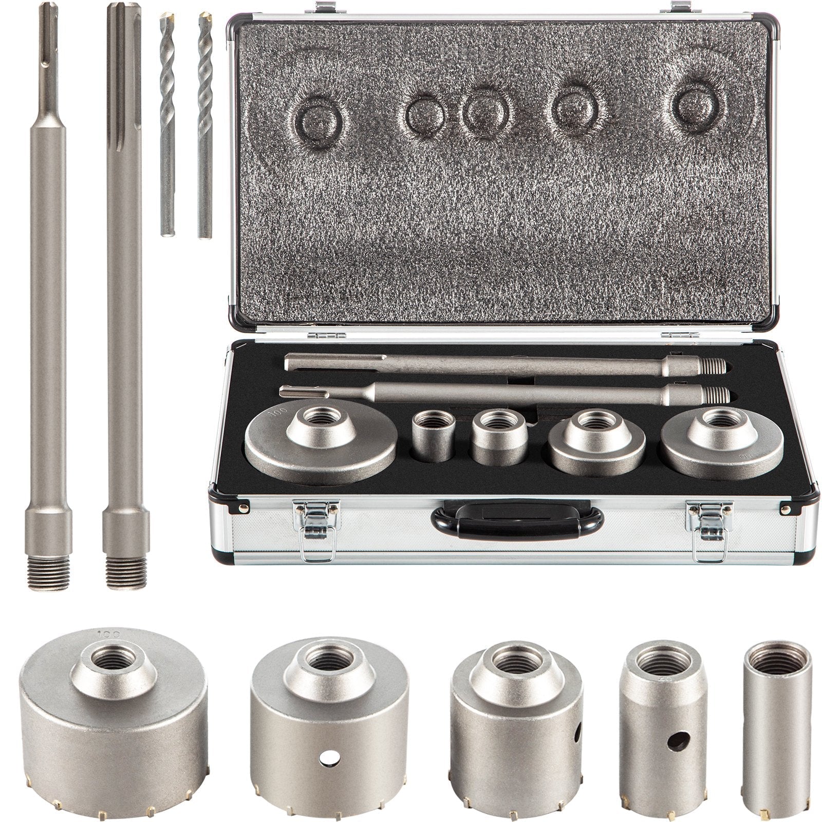VEVOR Concrete Hole Saw Kit, 30/40/65/80/100mm Drill Bit Set SDS Plus or SDS Max Shank Wall Hole Cutter with 11.8