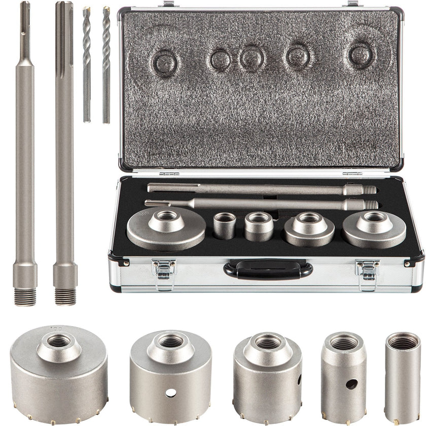 VEVOR Concrete Hole Saw Kit, 30/40/65/80/100mm Drill Bit Set SDS Plus or SDS Max Shank Wall Hole Cutter with 11.8