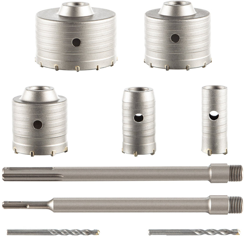 VEVOR Concrete Hole Saw Kit, 30/40/65/80/100mm Drill Bit Set SDS Plus or SDS Max Shank Wall Hole Cutter with 300mm Connecting Rod for Brick, Concrete, Cement, Stone Wall, Masonry, Tile