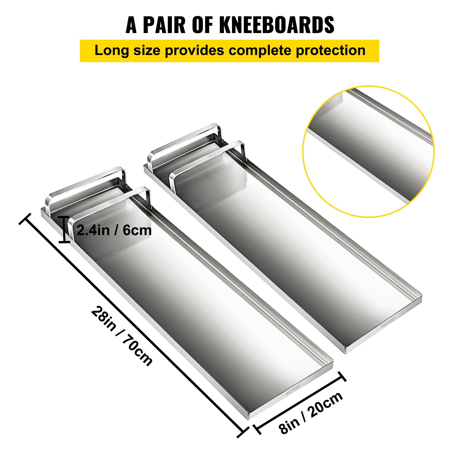 VEVOR Concrete Knee Boards 28'' x 8'' Slider Knee Boards, Kneeler Board Stainless Steel Knee boards, Concrete Board Slider Tools, Pair Moving Sliders with Rouned Conner, for Cement & Concrete Finish