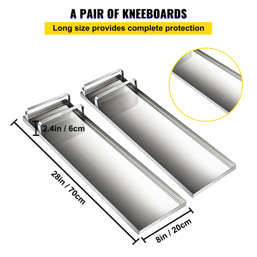 VEVOR Concrete Knee Boards 28'' x 8'' Slider Knee Boards, Kneeler Board Stainless Steel Knee boards, Concrete Board Slider Tools, Pair Moving Sliders with Rouned Conner, for Cement & Concrete Finish