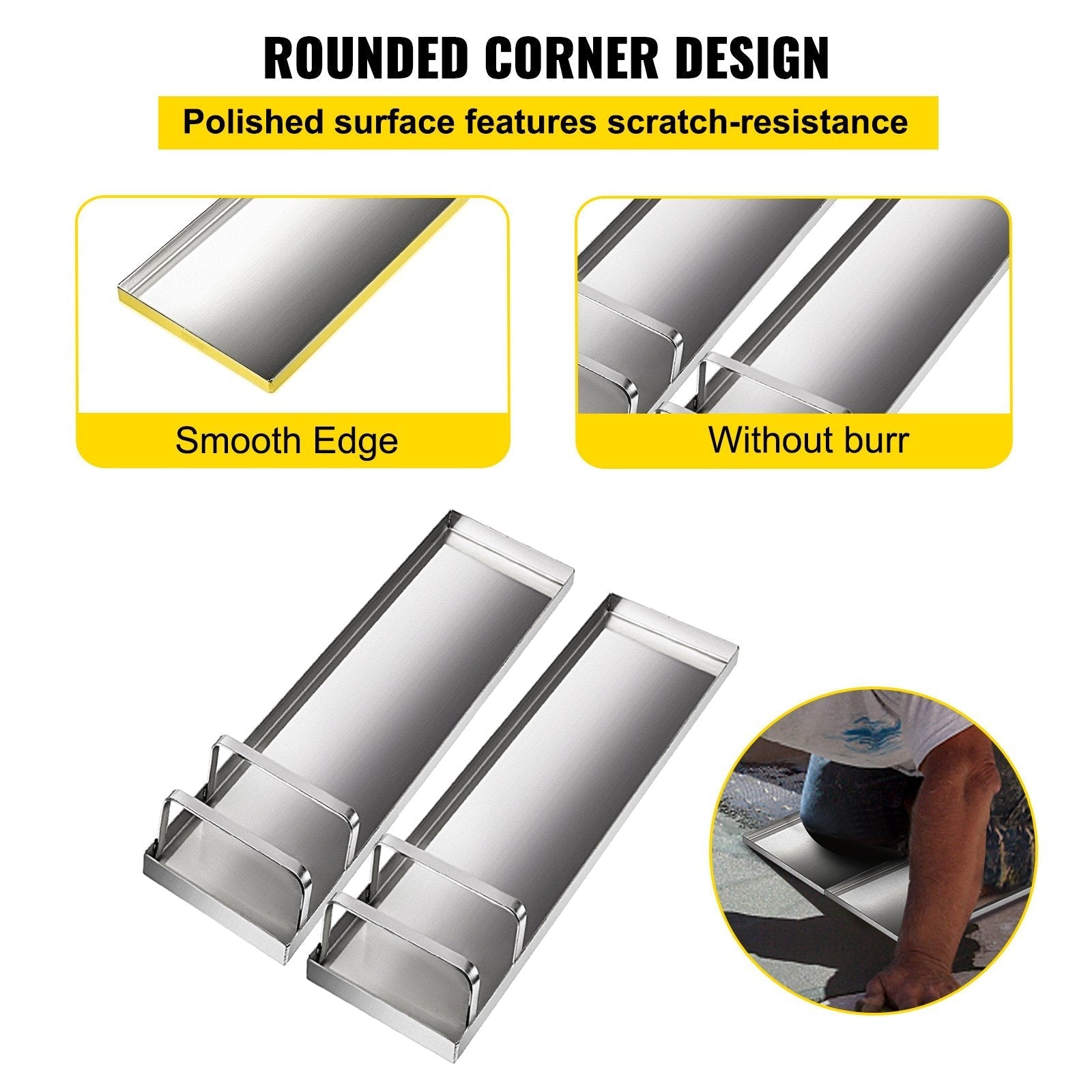 VEVOR Concrete Knee Boards 28'' x 8'' Slider Knee Boards, Kneeler Board Stainless Steel Knee boards, Concrete Board Slider Tools, Pair Moving Sliders with Rouned Conner, for Cement & Concrete Finish