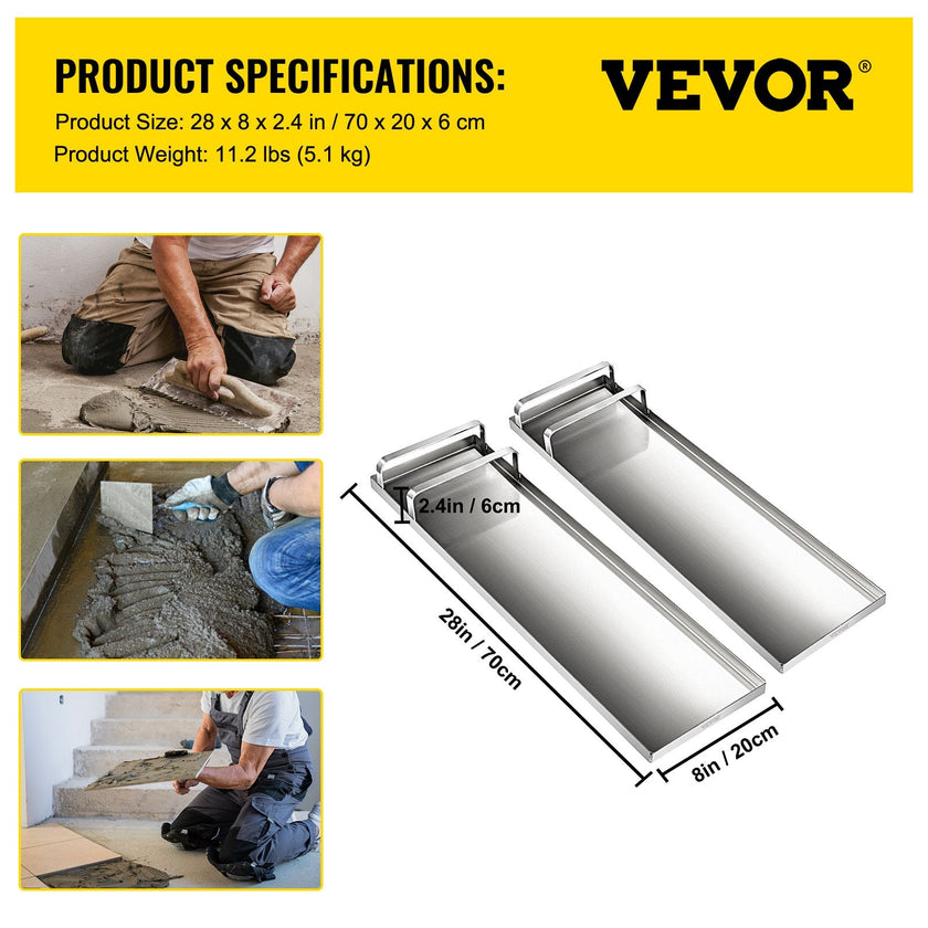 VEVOR Concrete Knee Boards 28'' x 8'' Slider Knee Boards, Kneeler Board Stainless Steel Knee boards, Concrete Board Slider Tools, Pair Moving Sliders with Rouned Conner, for Cement & Concrete Finish