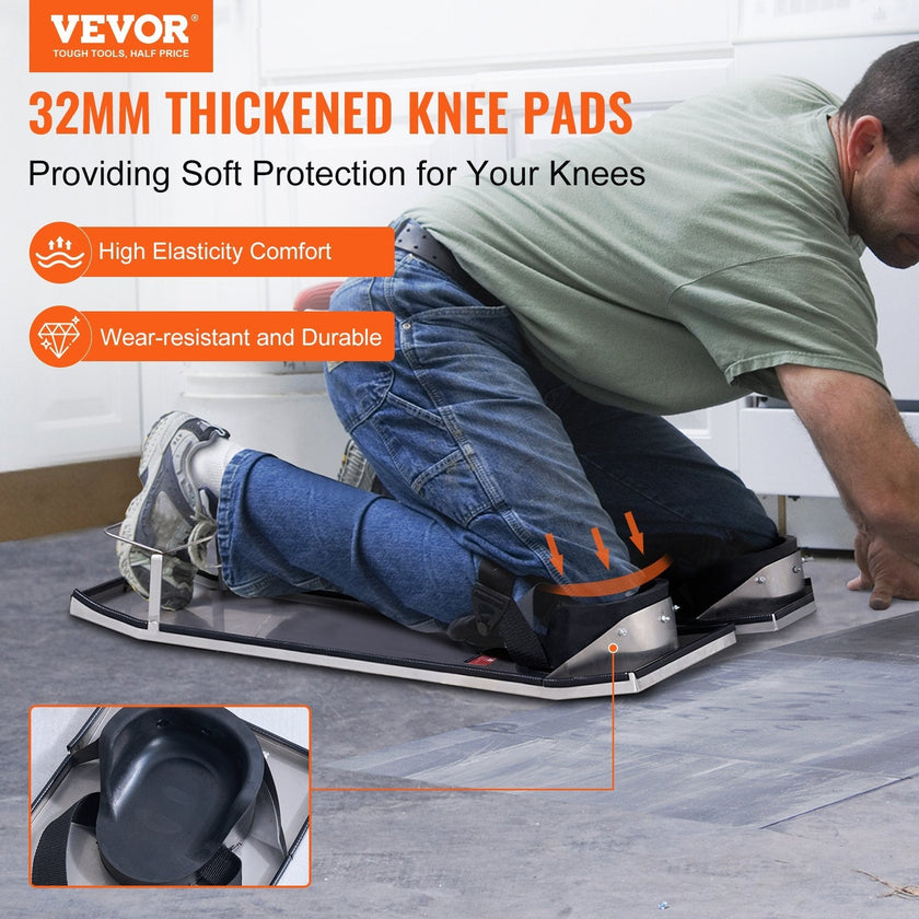 VEVOR Concrete Knee Boards Stainless Steel, 30'' x 10'' Concrete Sliders, Knee Boards For Concrete, Concrete Knee Pads Moving Sliders, with Knee Pads & Board Straps for Cement and Concrete Finishing