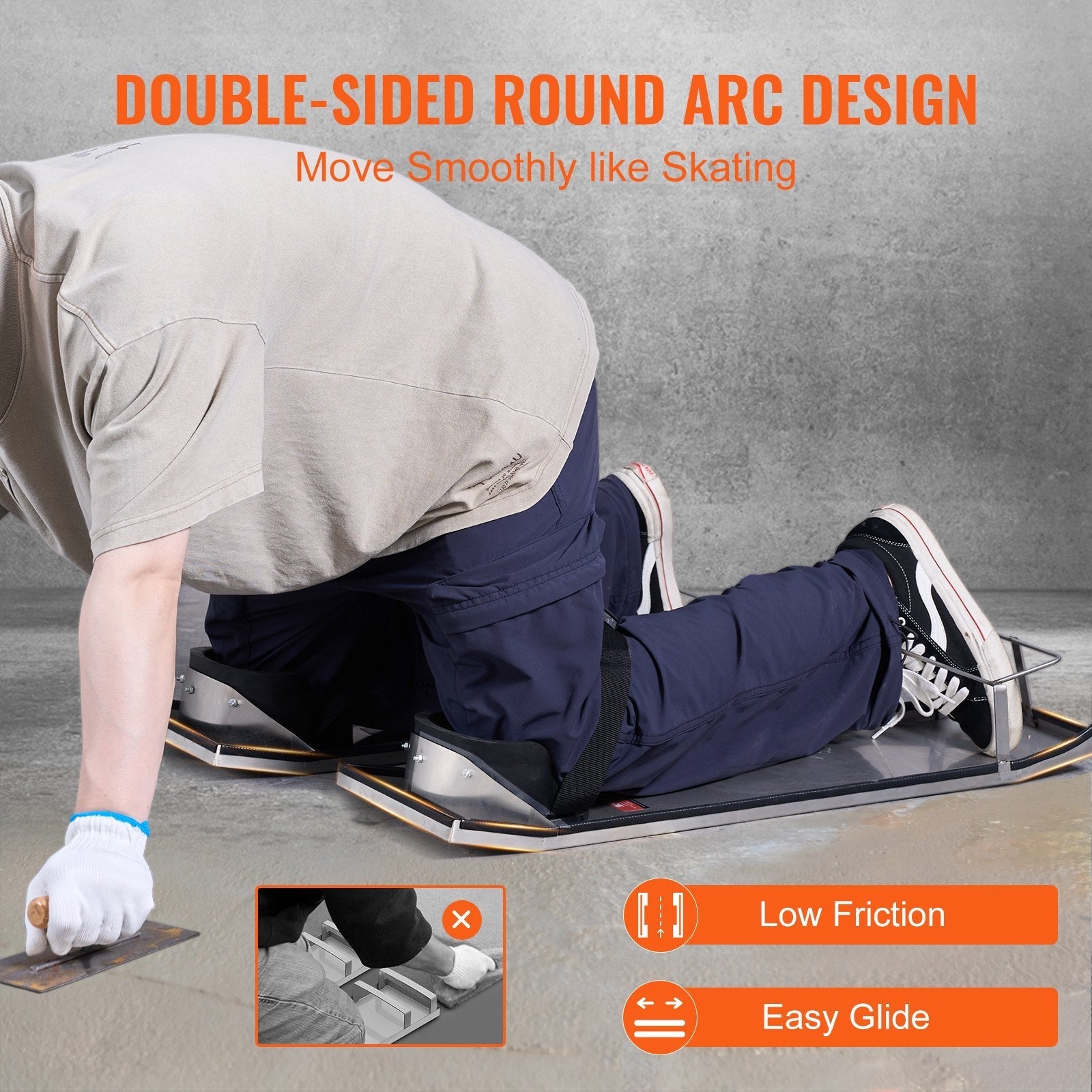 VEVOR Concrete Knee Boards Stainless Steel, 30'' x 10'' Concrete Sliders, Knee Boards For Concrete, Concrete Knee Pads Moving Sliders, with Knee Pads & Board Straps for Cement and Concrete Finishing