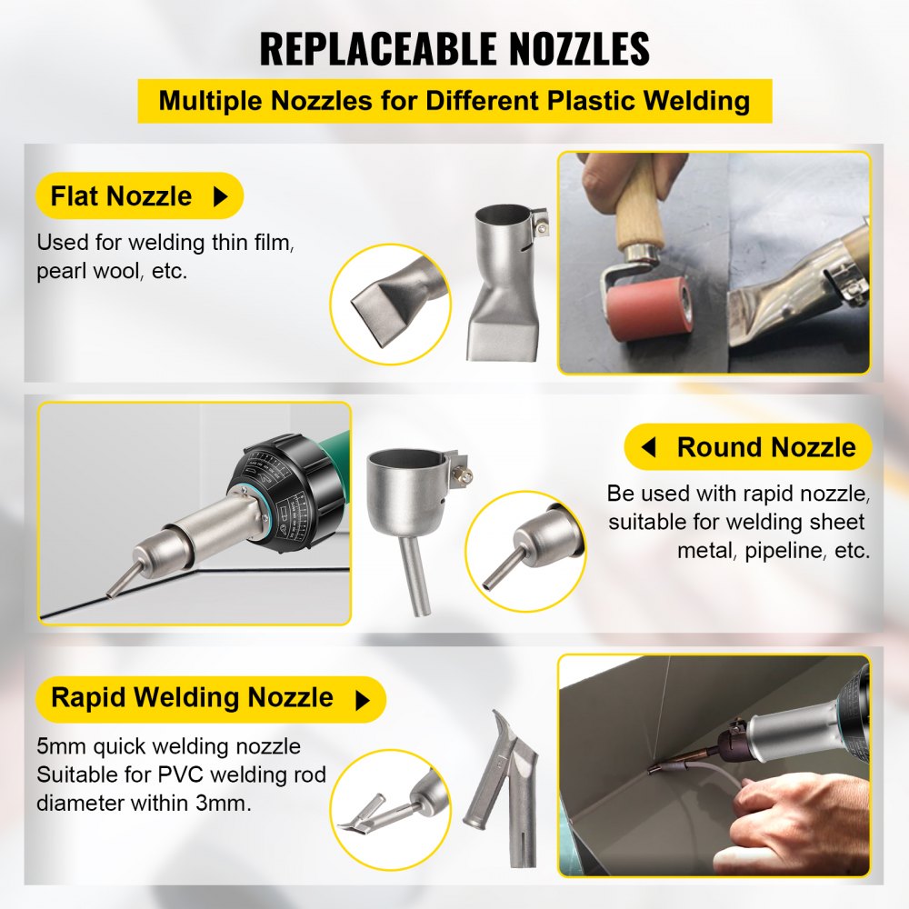 VEVOR Roofing Welder, 8 Pcs PVC Welding Gun, 1600W Pvc Welder With Case, 120V PVC Heat Gun, Plastic Welder w/ Mica Pipe Heating Core, Stepless Temperature Regulation 104-1112 °F Plastic Welder Kit