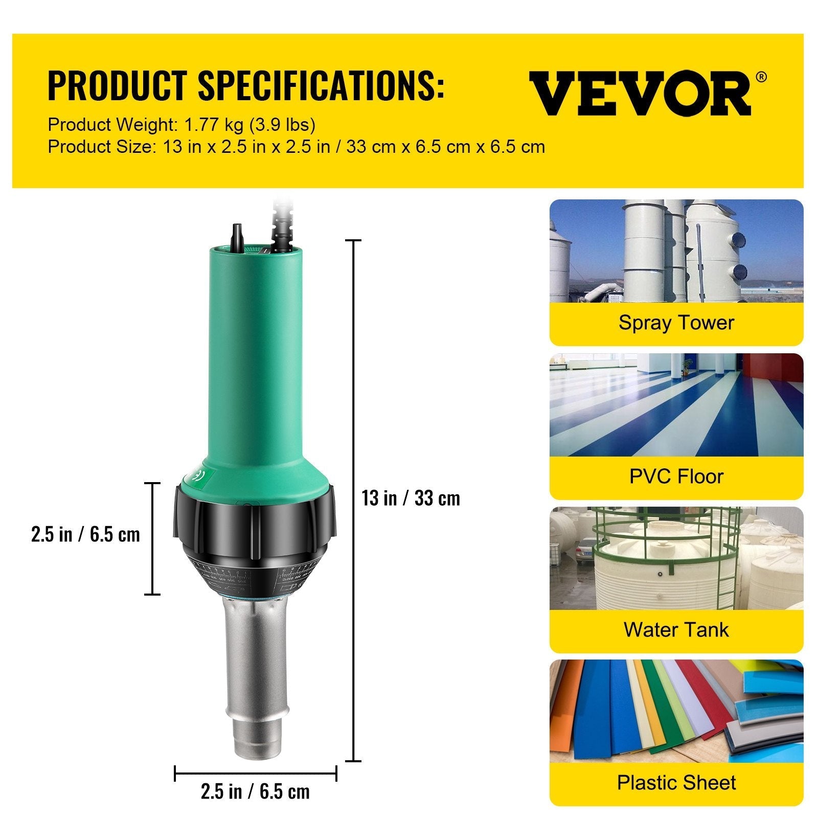 VEVOR Roofing Welder, 8 Pcs PVC Welding Gun, 1600W Hot Air Plastic Welder, 120V PVC Heat Gun, Plastic Welder w/ Mica Pipe Heating Core, Stepless Temperature Regulation 104-1112 °F Plastic Welder Kit