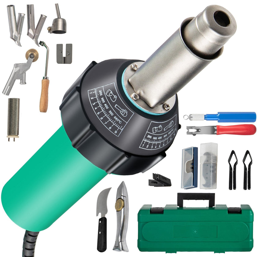 VEVOR Roofing Welder, 14 PCS PVC Welding Gun, 1600W PVC Welder With Case, 120V PVC Heat Gun, Plastic Welder w/ Mica Pipe Heating Core, Stepless Temperature Regulation 104-1112 °F Plastic Welder Kit